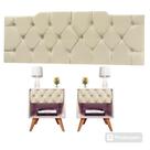 Kit 1 Cabeceira 160 Queen Vitoria 2Mesa de Cabeceira Glamour Vitoria Decor Pé Madeira Gaveta Estofada -Jc Moveis
