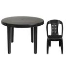 Kit 1 Cadeira Poltrona e Mesa Redonda Preta Desmontável