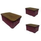 Kit 1 Caixa de 10 Litros 2 Caixa de 3 Litros Rattan Com TAMPA MADEIRA PINUS