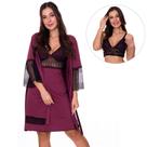 KIT 1 Camisola Amamentação Maternidade Com Robe + 1 Sutiã Pós Parto Estilo Sedutor - V177