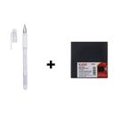 kit 1 Caneta Gel Branca Molin c/ Grip 0,8 mm + 1 Bloco Adesivo Preto 75x75mm Eagle 100 Fls
