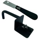 Kit 1 canivete inox prata cabo preto de bolso com clip + afiador em inox sistema de vídia preto