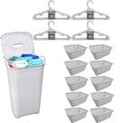 Kit 1 Cesto Basculado + 10 Cestos P + 20 Cabides Infantil Branco