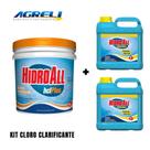 Kit 1 Cloro para Piscina HCL Plus 10Kg com 2 Clarificante Floculante Hidroall 5L Kit 1 Cloro para Piscina HCL Plus 10Kg com 2 Clarificante Floculante Hidroall 5L