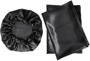 Kit 1 fronha de cetim+touca cetim preta