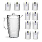 Kit 1 Jarra 3l E 10 Copos Acrílico Resistente Crystal 490 Ml