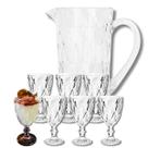 Kit 1 Jarra Vidro Grosso Diamante 1L E 6 Taças Luxo 300ML Drinks