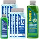 Kit 1 Litro Aditivo Verde Super Concentrado 8 Litros Água desmineralizada e 1 Limpa Radiador Fast Clean Radiex