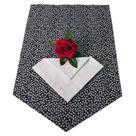 Kit 1 lugar - Caimento em v preto com flores brancas e rosa vermelha