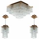 Kit 1 Lustre Cristal Acr Dream + 2 Pendentes Spark Cobre