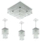 Kit 1 Lustre Cristal Acr Dream + 3 Pendentes Spark Branco
