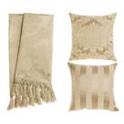 Kit 1 Manta e 2 Capas de Almofada em Tecido Jacquard Tradicional Bege Escuro (Fendi)