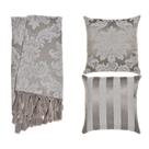 Kit 1 Manta e 2 Capas de Almofada em Tecido Jacquard Tradicional Cinza e Cru