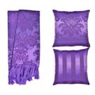 Kit 1 Manta e 2 Capas de Almofada em Tecido Jacquard Tradicional Roxo