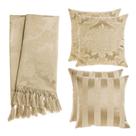 Kit 1 Manta e 4 Capas de Almofada em Tecido Jacquard Tradicional Bege Escuro (Fendi)