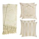Kit 1 Manta e 4 Capas de Almofada em Tecido Jacquard Tradicional Bege