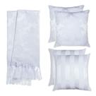 Kit 1 Manta e 4 Capas de Almofada em Tecido Jacquard Tradicional Branco Kit 1 Manta e 4 Capas de Almofada em Tecido Jacquard Tradicional Branco