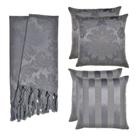 Kit 1 Manta e 4 Capas de Almofada em Tecido Jacquard Tradicional Cinza Chumbo