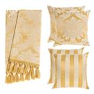 Kit 1 Manta e 4 Capas de Almofada em Tecido Jacquard Tradicional Dourado