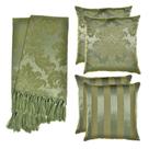 Kit 1 Manta e 4 Capas de Almofada em Tecido Jacquard Tradicional Verde Musgo