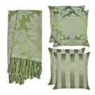 Kit 1 Manta e 4 Capas de Almofada em Tecido Jacquard Tradicional Verde Pistache