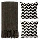 Kit 1 Manta Para Sofá 2,40 X 1,80 + 2 Capas de Almofada Cor:Marrom-Preto