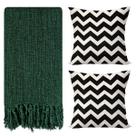 Kit 1 Manta Para Sofá 2,40 X 1,80 + 2 Capas de Almofada Cor:Verde-Preto