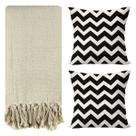 Kit 1 Manta Para Sofá 2,40 X 1,80 Bege + 2 Capas de Almofada