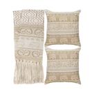Kit 1 manta Rústica e 2 Capas de Almofada para Sofá Indiano Bege e Branco