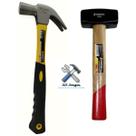 Kit-1 Martelo de Unha Cabo Fibra 27mm+1 Marreta Quadrada Metal 1Kg com Cabo de Madeira Fertak