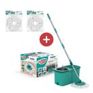 Kit 1 Mop Pro Flash Limp Esfregão Spin Balde Inox MOP7824 + 2 Refil Extra Microfibra RMOP8210