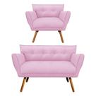 Kit 1 Namoradeira e 1 Poltrona Anitta Suede Rosa Bebê Drossi