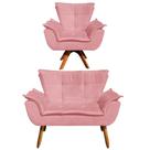 Kit 1 Namoradeira e 1 Poltrona Giratória Opala Suede Rose