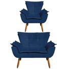 Kit 1 Namoradeira e 1 Poltrona Opala Suede Azul Marinho