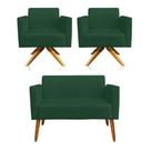 Kit 1 Namoradeira e 2 Poltronas Suede Madeira Verde