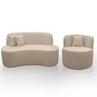 Kit 1 Poltrona Com Sofá Curvo 2 Lugares Feijão Forma Orgânica 1,50 Bouclé Maranata