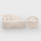 Kit 1 Poltrona Com Sofá Curvo 2 Lugares Feijão Forma Orgânica Bouclé