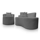 Kit 1 Poltrona Com Sofá Curvo 2 Lugares Feijão Forma Orgânica Bouclé