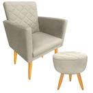 Kit 1 Poltrona Decorativa + Puff Maitê Estilo Matelassê Linho Palha