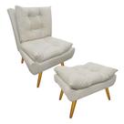Kit 1 Poltrona e 1 Puff Pés Palito Para Sala de Tv Karen Corano Bege - LM DECOR Kit 1 Poltrona e 1 Puff Pés Palito Para Sala de Tv Karen Corano Bege - LM DECOR