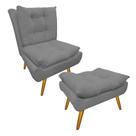 Kit 1 Poltrona e 1 Puff Pés Palito Para Sala de Tv Karen Suede Cinza - LM DECOR Kit 1 Poltrona e 1 Puff Pés Palito Para Sala de Tv Karen Suede Cinza - LM DECOR