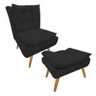 Kit 1 Poltrona e 1 Puff Pés Palito Para Sala de Tv Karen Suede Preto - LM DECOR Kit 1 Poltrona e 1 Puff Pés Palito Para Sala de Tv Karen Suede Preto - LM DECOR