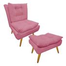 Kit 1 Poltrona e 1 Puff Pés Palito Para Sala de Tv Karen Suede Rosa Barbie - LM DECOR