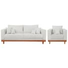 Kit 1 Poltrona Living + Sofá 3 Lugares Madeira Tecido Linho