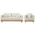 Kit 1 Poltrona Living Suede + Sofá 3 Lugares com Almofadas