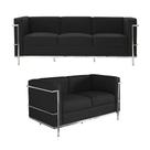 Kit 1 Sofá de 3 Lugares e 1 Sofá de 2 Lugares Le Corbusier material ecológico Preto