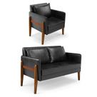 Kit 1 Sofá Namoradeira E 1 Poltrona Lana Corano Base De Madeira - D'Rossi Preto