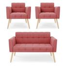 Kit 1 Sofá Namoradeira E 2 Poltronas Elisa Suede Pés Palito - D'rossi Cor Rose