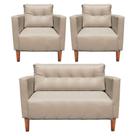 Kit 1 Sofá Namoradeira E 2 Poltronas Livia material sintético Bege Pés Chanfrado Castanho D'rossi
