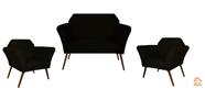 Kit 1 Sofá Namoradeira E 2 Poltronas Marcela Suede Preto - LM DECOR Kit 1 Sofá Namoradeira E 2 Poltronas Marcela Suede Preto - LM DECOR